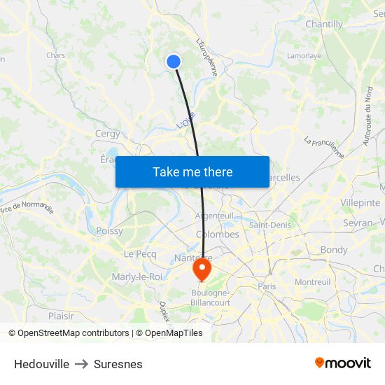 Hedouville to Suresnes map