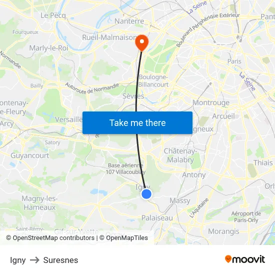 Igny to Suresnes map