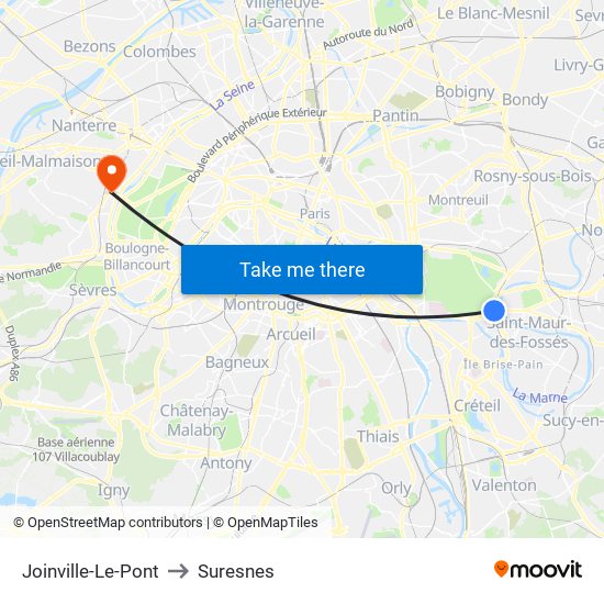 Joinville-Le-Pont to Suresnes map