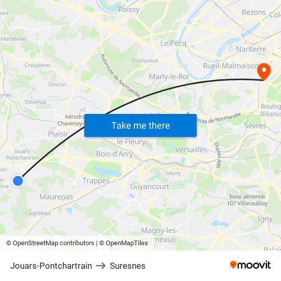 Jouars-Pontchartrain to Suresnes map