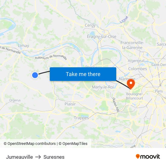 Jumeauville to Suresnes map