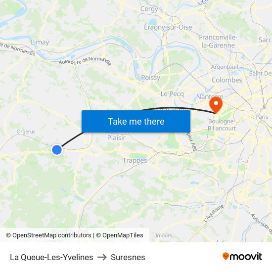 La Queue-Les-Yvelines to Suresnes map