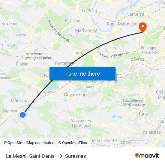 Le Mesnil-Saint-Denis to Suresnes map