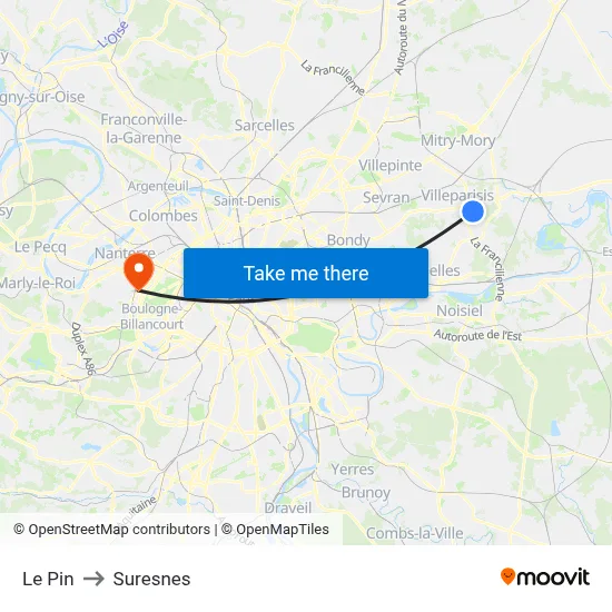 Le Pin to Suresnes map