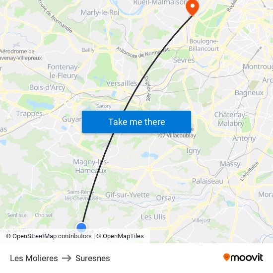 Les Molieres to Suresnes map