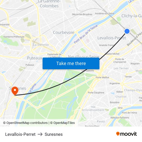 Levallois-Perret to Suresnes map