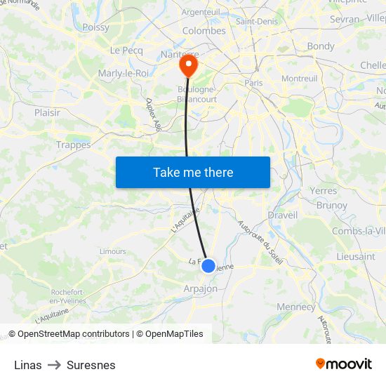 Linas to Suresnes map