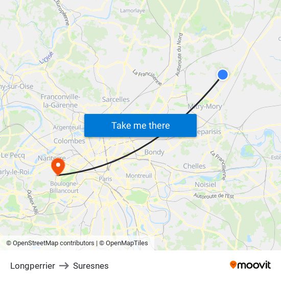 Longperrier to Suresnes map