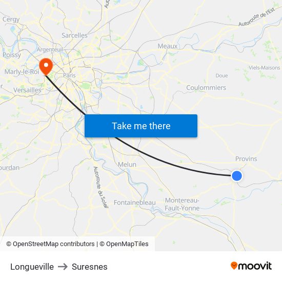 Longueville to Suresnes map