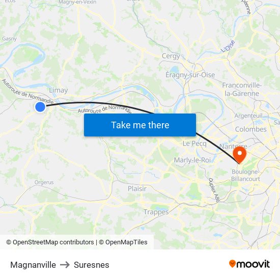 Magnanville to Suresnes map