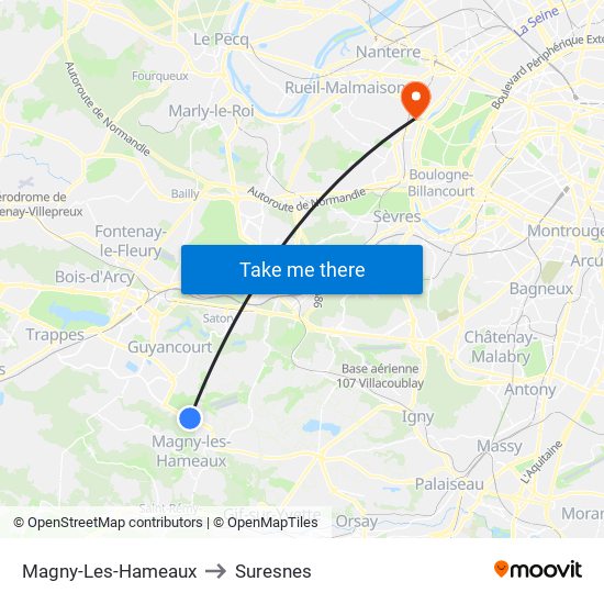 Magny-Les-Hameaux to Suresnes map
