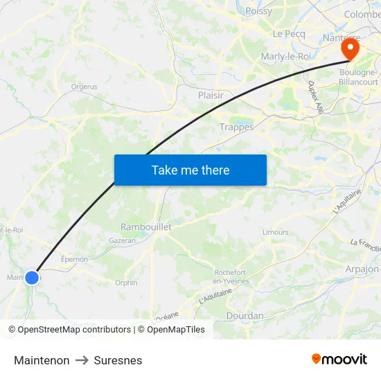 Maintenon to Suresnes map