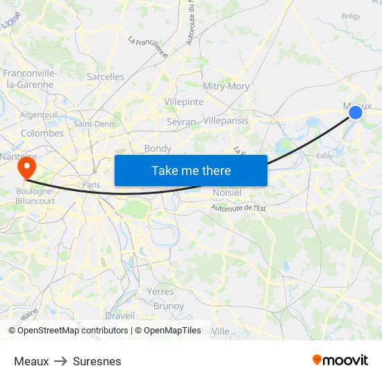 Meaux to Suresnes map