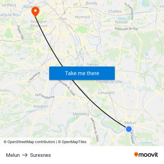 Melun to Suresnes map