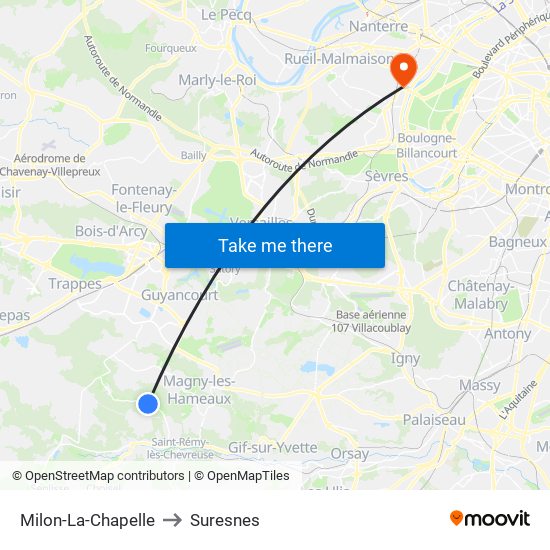 Milon-La-Chapelle to Suresnes map