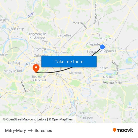 Mitry-Mory to Suresnes map