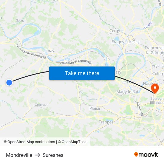 Mondreville to Suresnes map