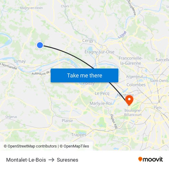 Montalet-Le-Bois to Suresnes map