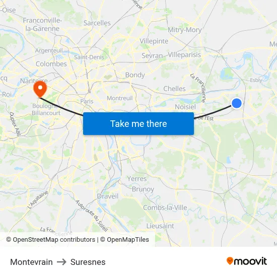 Montevrain to Suresnes map