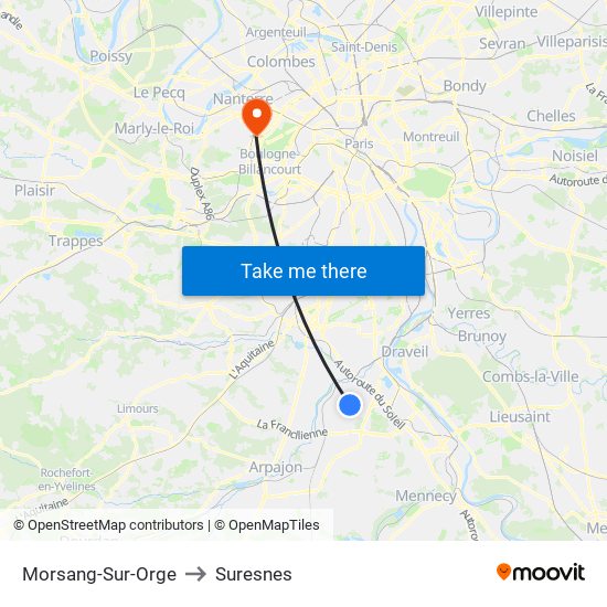 Morsang-Sur-Orge to Suresnes map