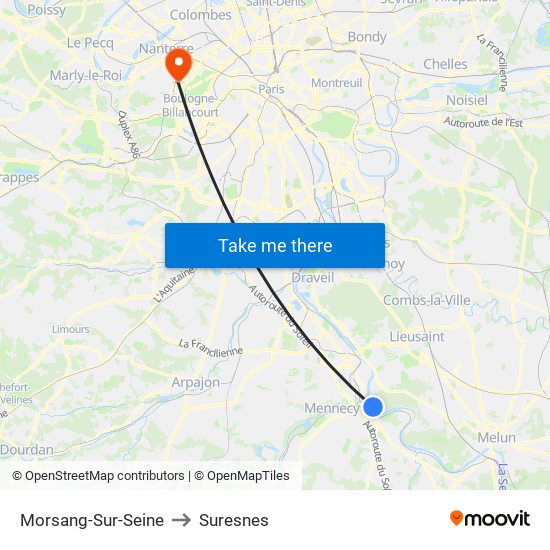 Morsang-Sur-Seine to Suresnes map
