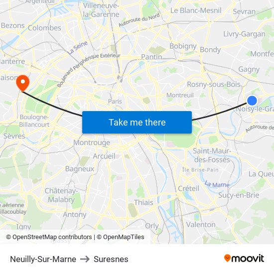 Neuilly-Sur-Marne to Suresnes map