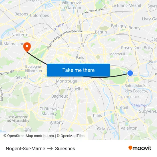 Nogent-Sur-Marne to Suresnes map