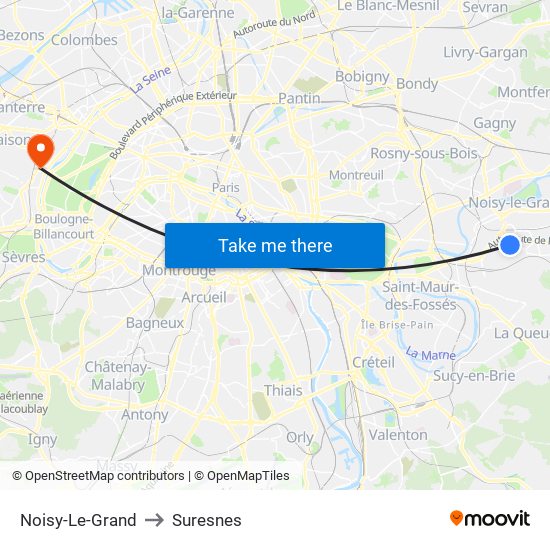 Noisy-Le-Grand to Suresnes map