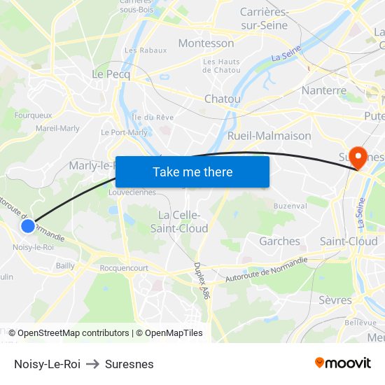 Noisy-Le-Roi to Suresnes map