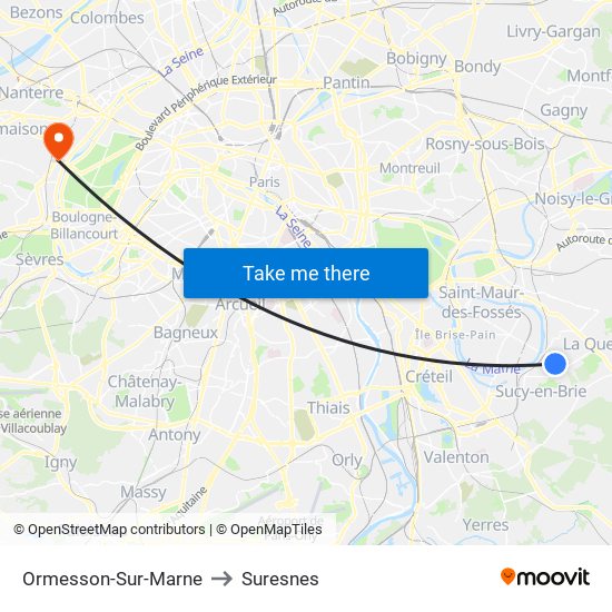 Ormesson-Sur-Marne to Suresnes map