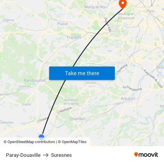 Paray-Douaville to Suresnes map