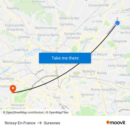 Roissy-En-France to Suresnes map