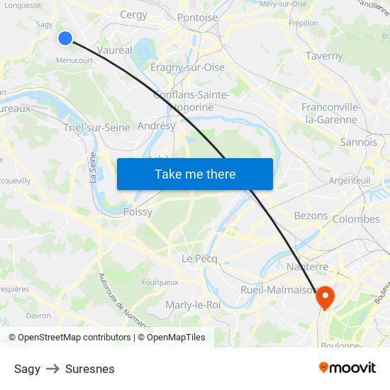 Sagy to Suresnes map