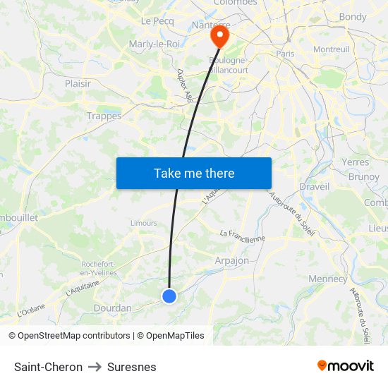 Saint-Cheron to Suresnes map