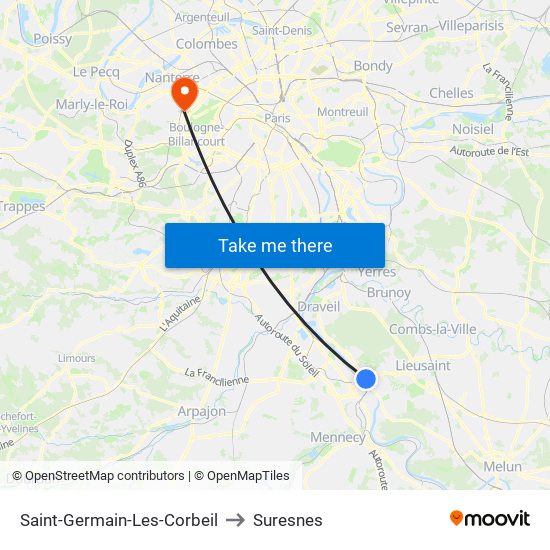 Saint-Germain-Les-Corbeil to Suresnes map