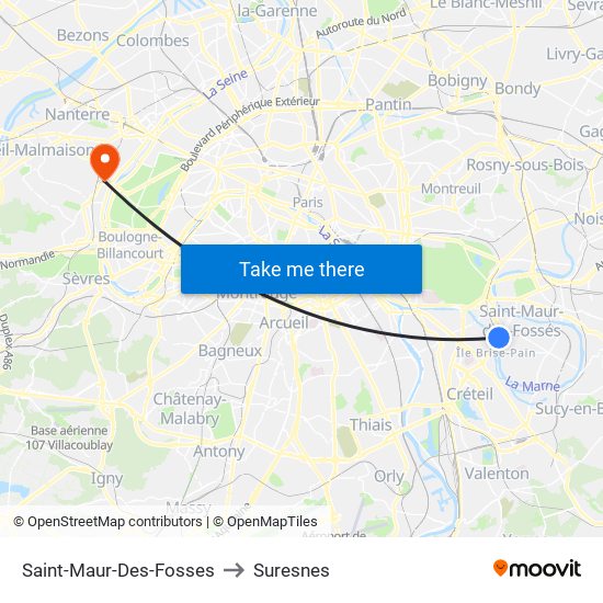Saint-Maur-Des-Fosses to Suresnes map