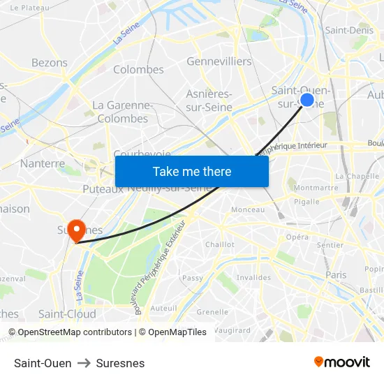 Saint-Ouen to Suresnes map