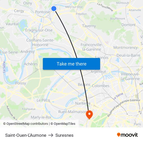 Saint-Ouen-L'Aumone to Suresnes map