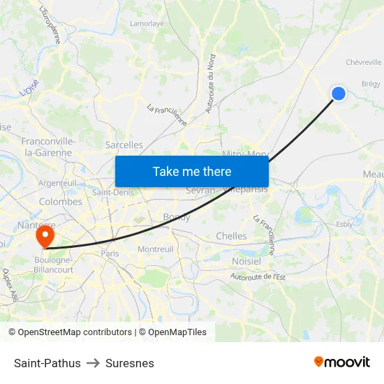 Saint-Pathus to Suresnes map