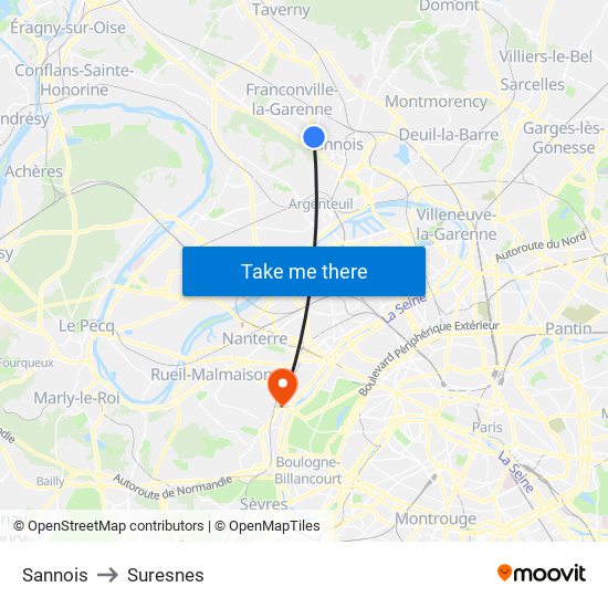 Sannois to Suresnes map