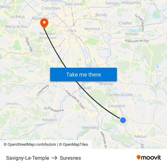 Savigny-Le-Temple to Suresnes map