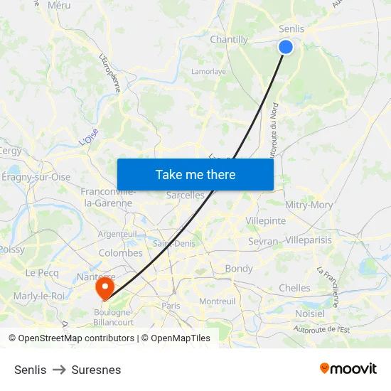 Senlis to Suresnes map