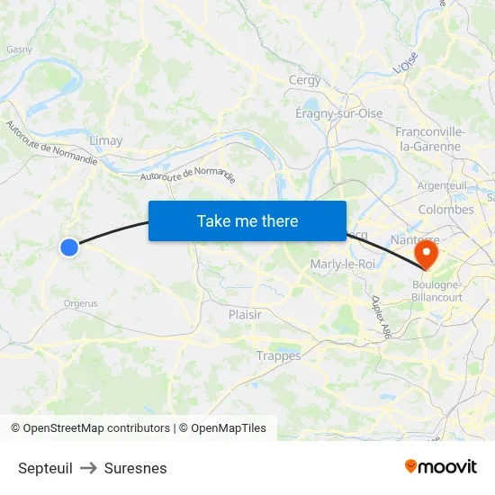Septeuil to Suresnes map