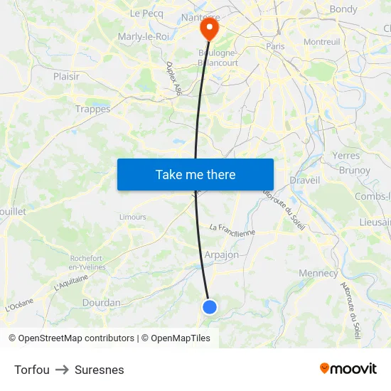 Torfou to Suresnes map