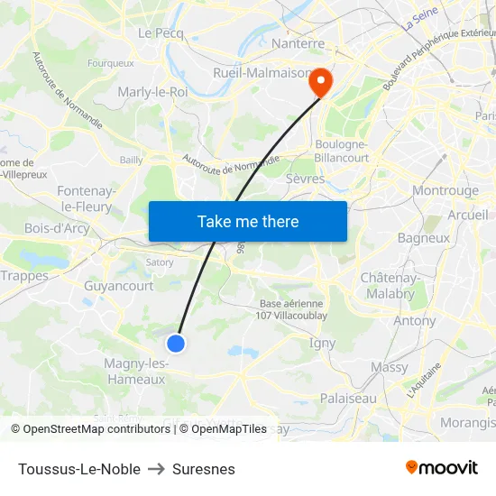 Toussus-Le-Noble to Suresnes map
