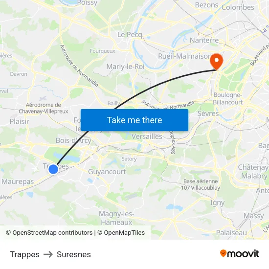Trappes to Suresnes map