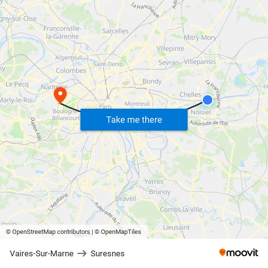 Vaires-Sur-Marne to Suresnes map