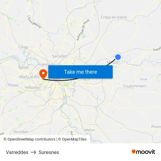 Varreddes to Suresnes map