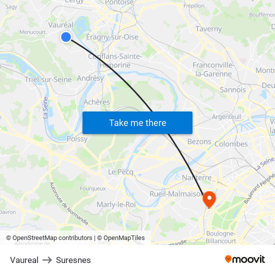 Vaureal to Suresnes map