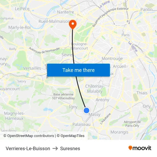 Verrieres-Le-Buisson to Suresnes map
